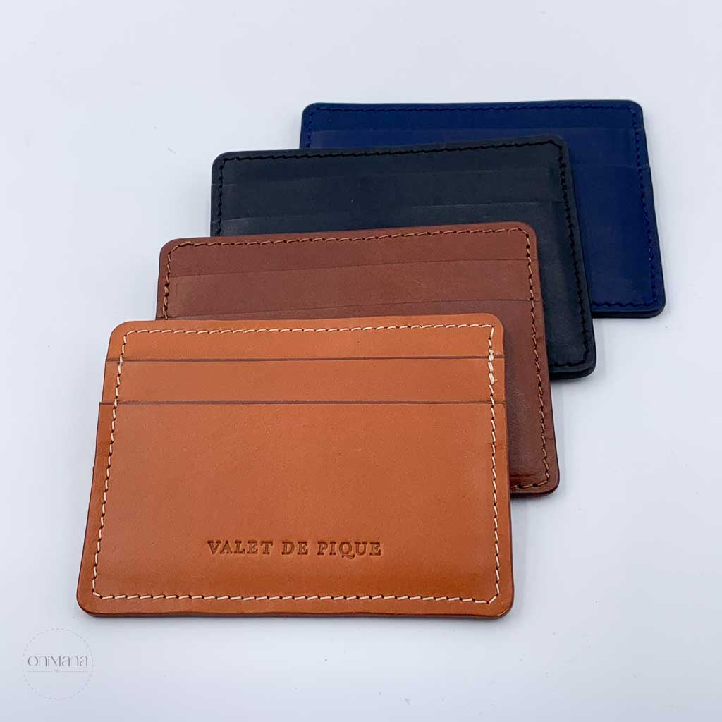 MAT - Porte-cartes horizontal à poche en cuir patiné - Cognac